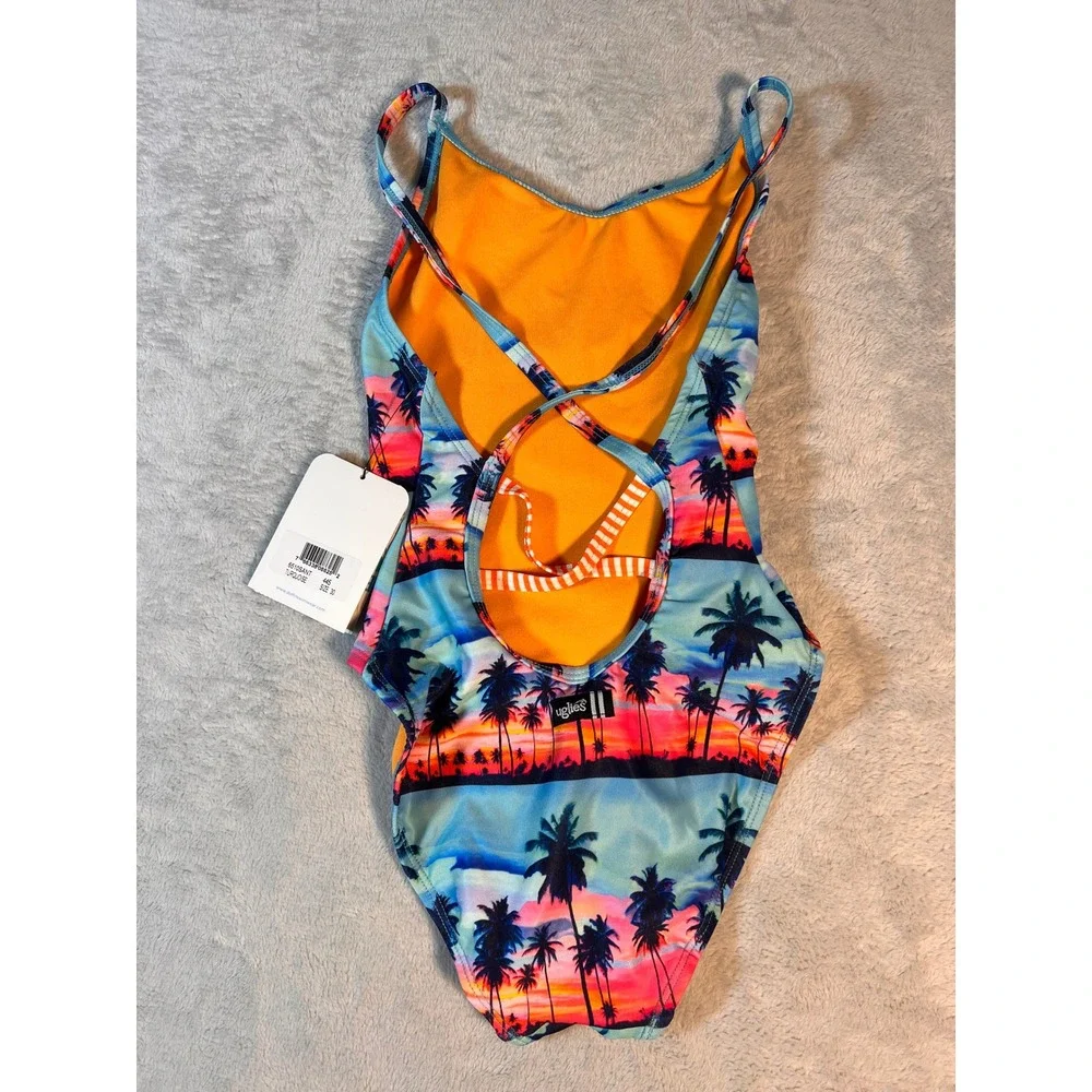 Dolfin Swimsuit Women Size 30 Turquoise Palm Trees Cross Back One Piece‎
